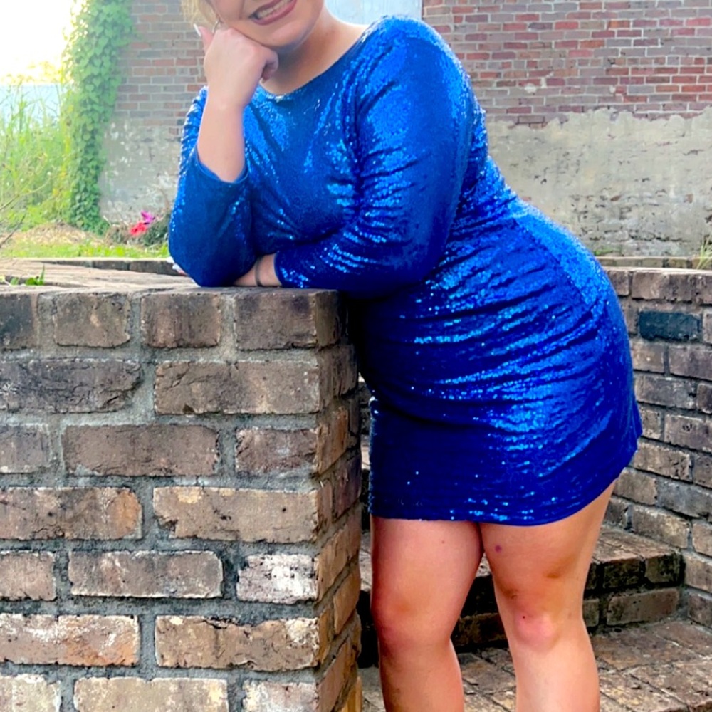 Size 2X Cobalt Blue Sequin Bodycon Sheath Dress